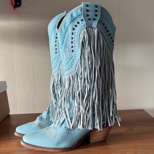 Dingo Turquoise Fringe Heeled Boots